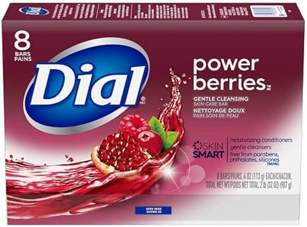 Dial Glycerin Bar Soap – Power Berries, 4 oz Bars (Pack of 8) | Discontinued Gentle Cleansing Formula with Antioxidants