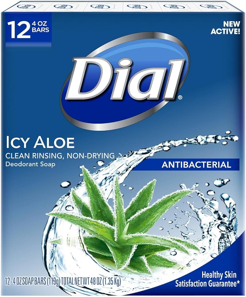 Dial Icy Aloe Bar Soap, Refreshing Cool Clean, 4 oz – (12 Bars Total)