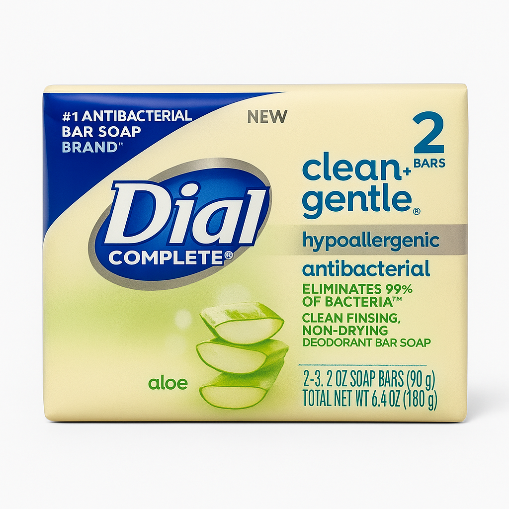 Dial Clean & Gentle Aloe Bar Soap – 3.2 oz (2 Bars Total)