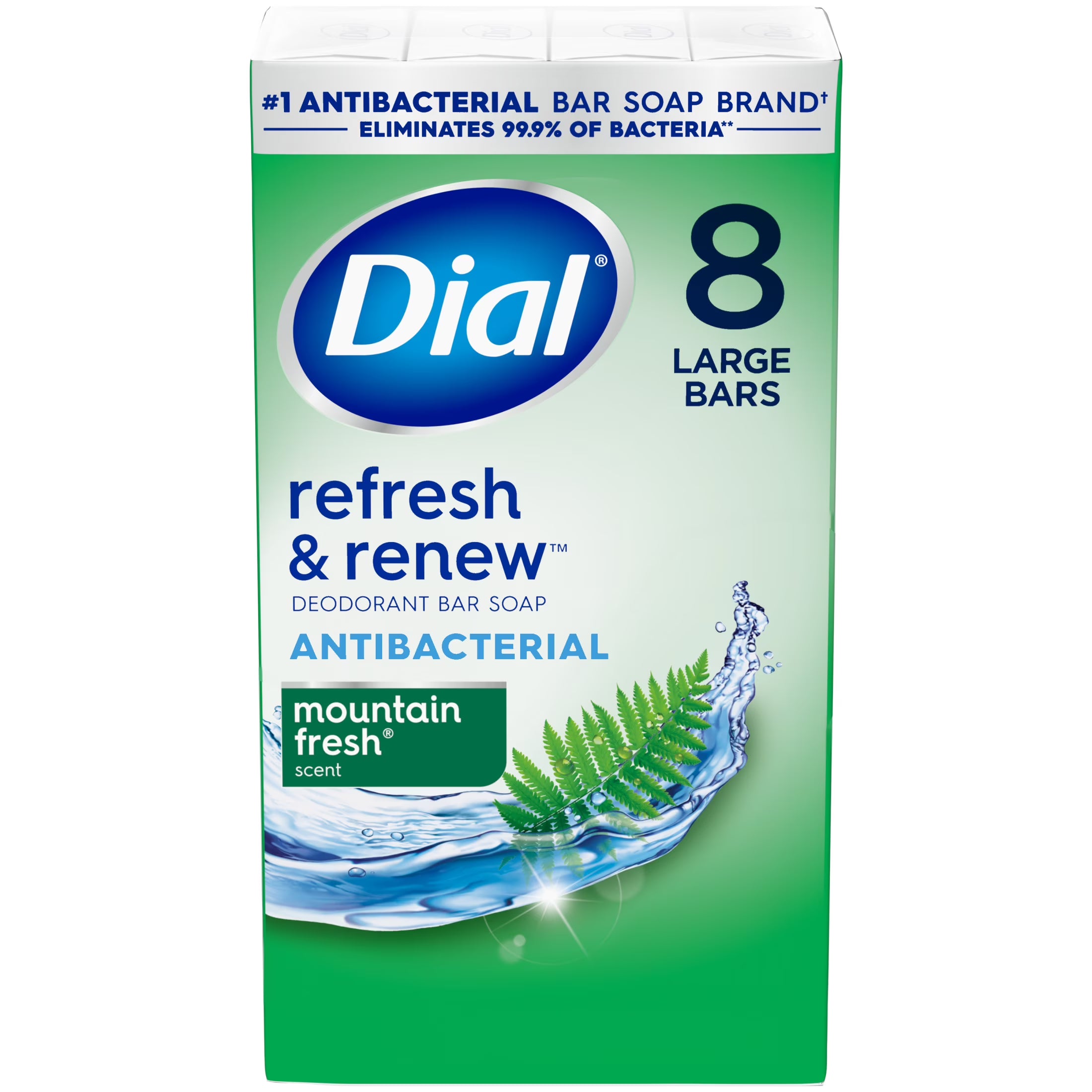 Dial Antibacterial Bar Soap – Refresh & Renew, Mountain Fresh, 4 oz Bars (Pack of 8) | Deep Cleansing with a Fresh, Energizing Scent