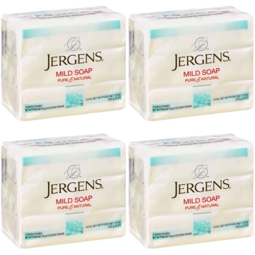 Jergens Mild Soap 3 oz Bars – Pack of 4 (12 bars total)
