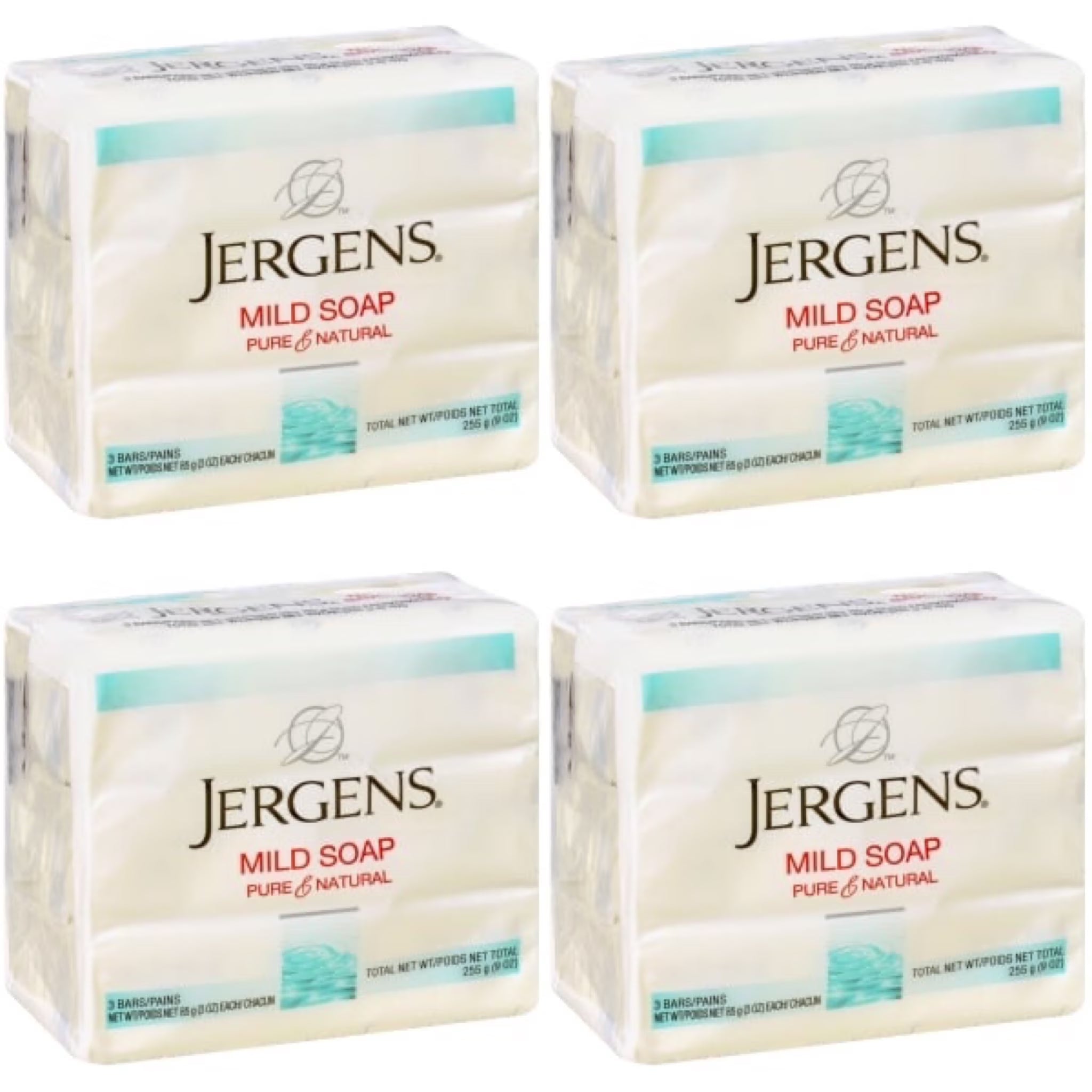 Jergens Mild Soap 3 oz Bars – Pack of 4 (12 bars total)