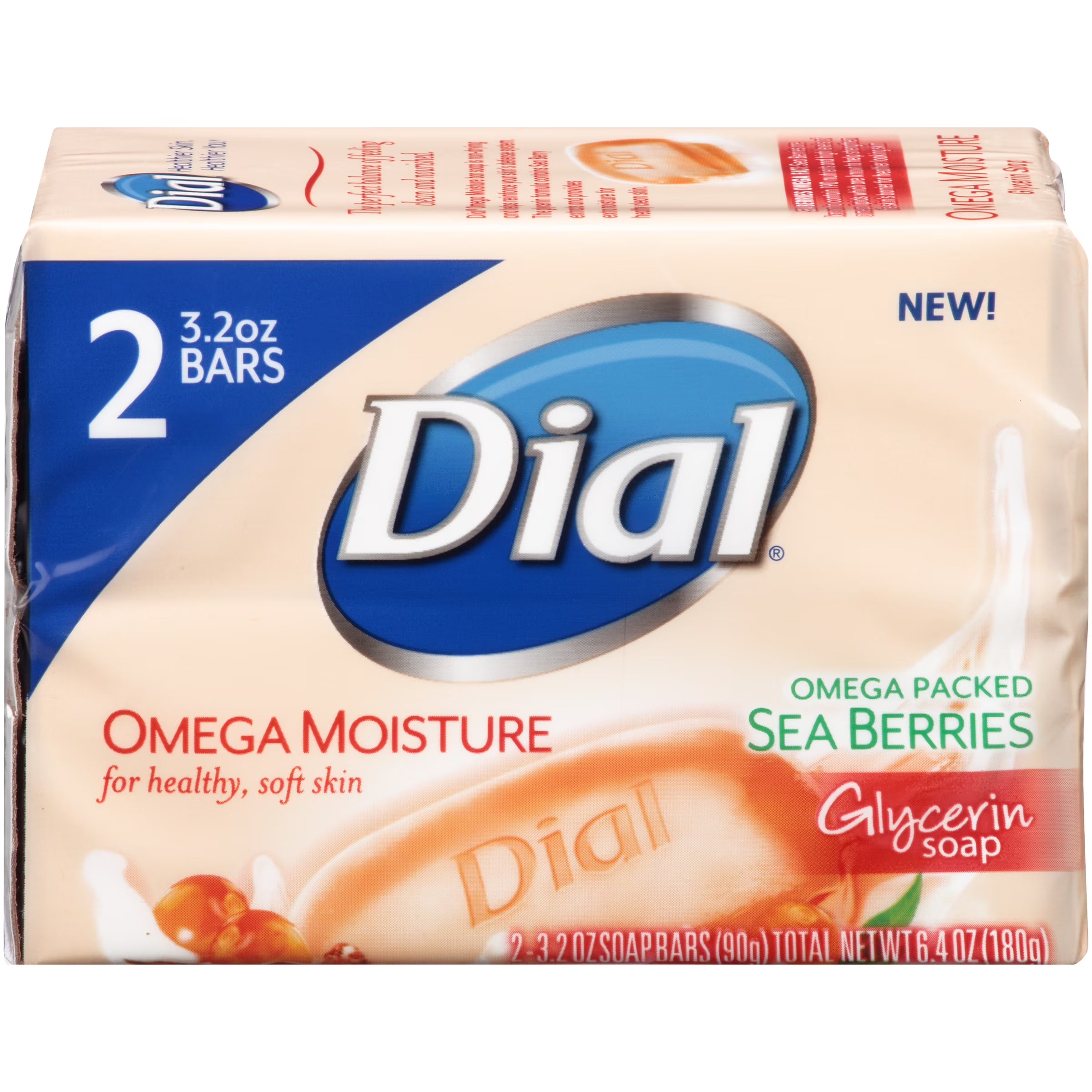 Dial Glycerin Bar Soap – Omega Moisture, 3.2 oz Bars (Pack of 2) | Hydrating, Gentle Clean for Soft, Healthy Skin